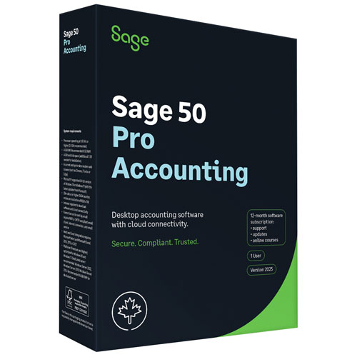 Sage 50 Pro Accounting 2025 - 1 User - 1 Year - Bilingual