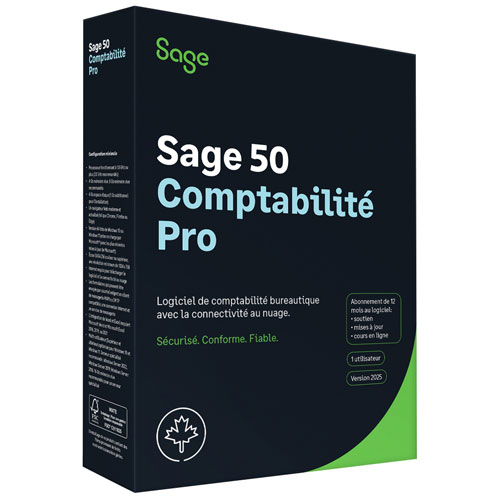 Sage 50 Comptabilité Pro 2025 - Abonnement d'un an – 1 utilisateur - Bilingue