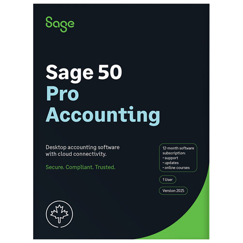 Sage 50 Comptabilité Pro 2025 - Abonnement d'un an – 1 utilisateur - Bilingue