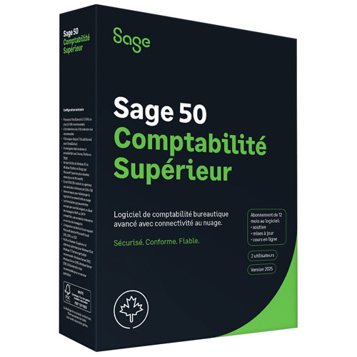 Sage 50 Premium Accounting 2025 - 2 User - 1 Year Subscription - Bilingual