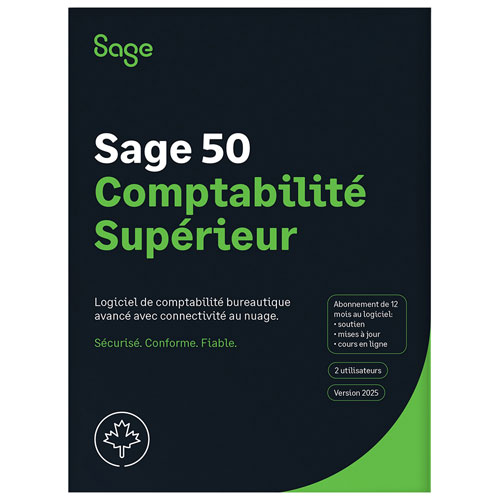 Sage 50 Premium Accounting 2025 - 2 User - 1 Year Subscription - Bilingual