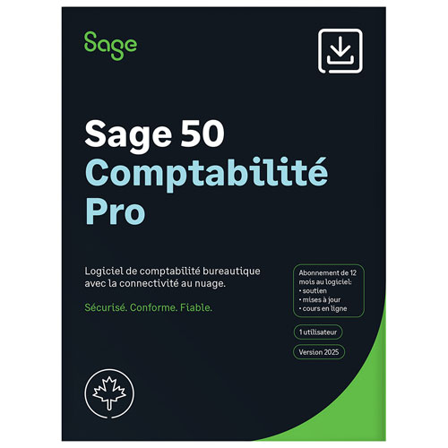 Sage 50 Comptabilité Pro 2025 - Abonnement d'un an – 1 utilisateur - Bilingue - Téléchargement numérique