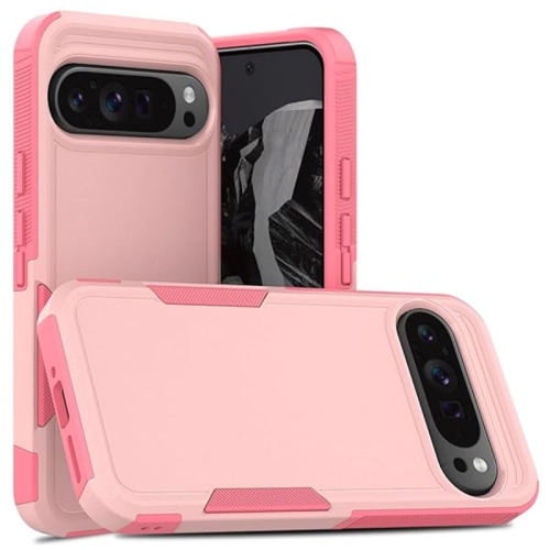 [CS] Dual Layers Heavy Duty Rubber Armor Bumper Hard Case Cover for Google Pixel 9 Pro XL, Light Pink