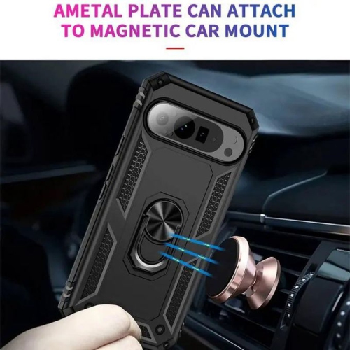 [CS] Anti-Drop Hybrid Magnetic Hard Armor Case with Ring Holder for Google Pixel 9 / 9 Pro, Black