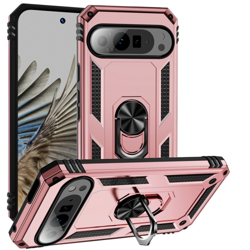 [CS] Anti-Drop Hybrid Magnetic Hard Armor Case with Ring Holder for Google Pixel 9 / 9 Pro, Rose Gold