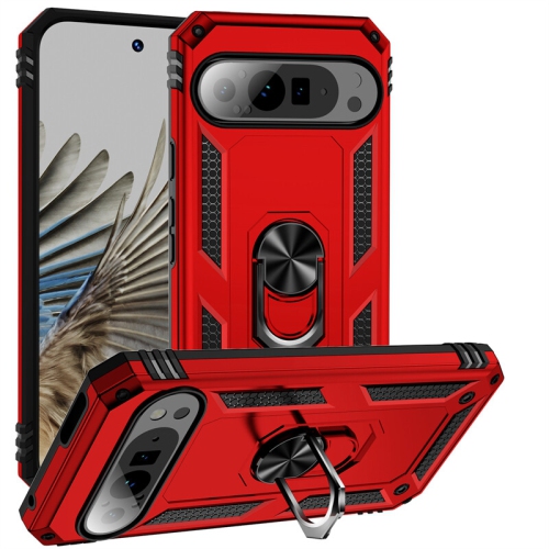 [CS] Anti-Drop Hybrid Magnetic Hard Armor Case with Ring Holder for Google Pixel 9 Pro XL, Red