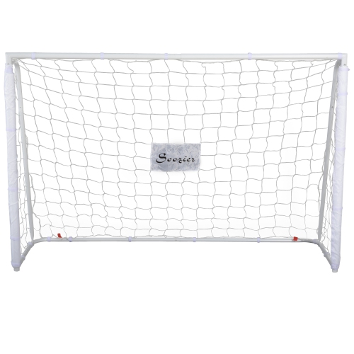 Soozier 6ft x 4ft Soccer Goal, Practice Soccer Net with Metal Frame, PE Mesh, Youth Training Goal Set with Ground Stakes, Easy Assembly, White