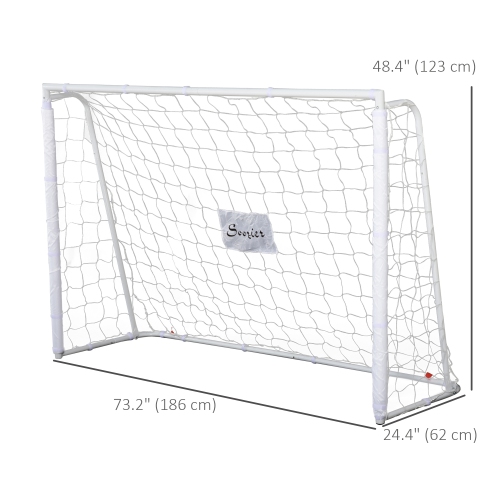Soozier 6ft x 4ft Soccer Goal, Practice Soccer Net with Metal Frame, PE Mesh, Youth Training Goal Set with Ground Stakes, Easy Assembly, White