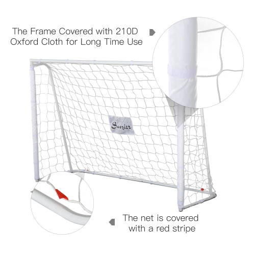 Soozier 6ft x 4ft Soccer Goal, Practice Soccer Net with Metal Frame, PE Mesh, Youth Training Goal Set with Ground Stakes, Easy Assembly, White
