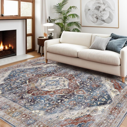 NIERBO  3' X 5' Area Rug w Non-Slip Backing, Washable Rugs for Bedroom Living Room Kitchen, Distressed Carpet Printed Low-Pile Soft Dorm Rug Room