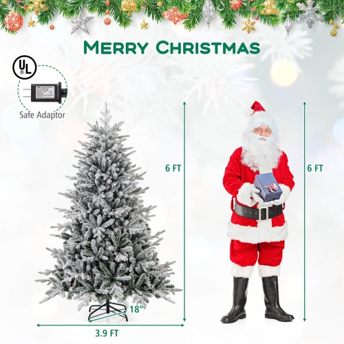 Costway 6 FT Flocked Christmas Tree with 8 Lighting Modes 260 Multi-Color LED Lights
