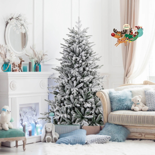 Costway 6 FT Flocked Christmas Tree with 8 Lighting Modes 260 Multi-Color LED Lights