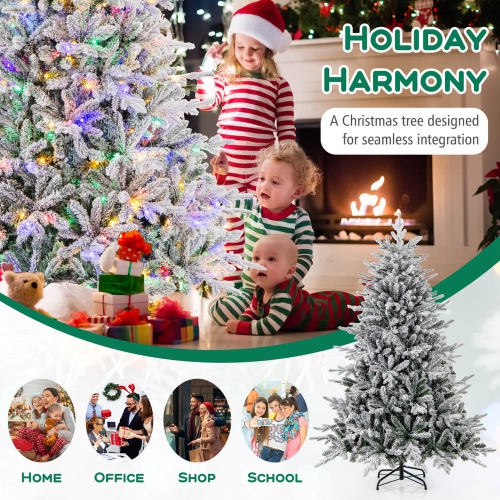 Costway 6 FT Flocked Christmas Tree with 8 Lighting Modes 260 Multi-Color LED Lights
