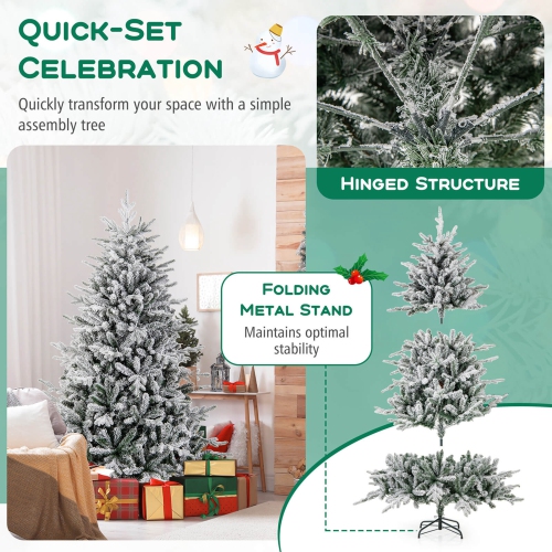Costway 6 FT Flocked Christmas Tree with 8 Lighting Modes 260 Multi-Color LED Lights