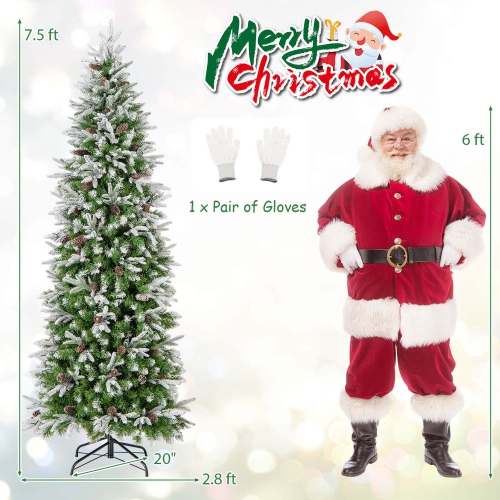 Costway 7.5 FT Flocked Christmas Tree with 913 PE PVC Branch Tips 350 Warm White LED Lights