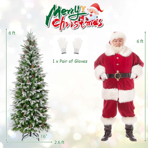 Costway 6 FT Flocked Christmas Tree with 671 PE PVC Branch Tips 280 Warm White LED Lights