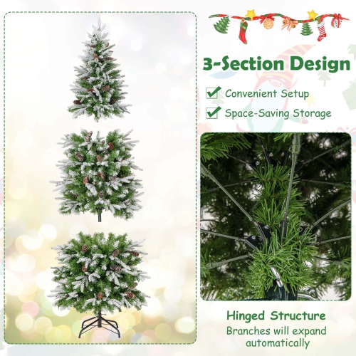 Costway 6 FT Flocked Christmas Tree with 671 PE PVC Branch Tips 280 Warm White LED Lights