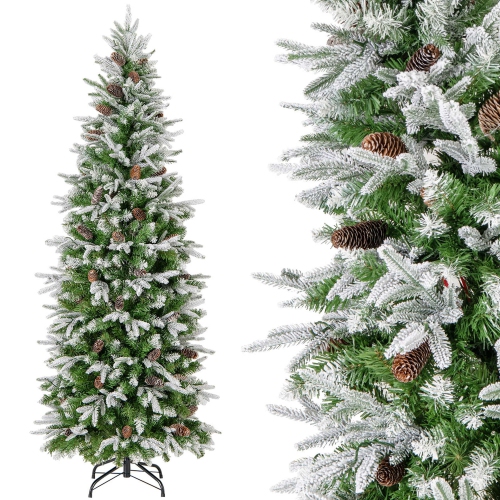 Costway 6 FT Flocked Christmas Tree with 671 PE PVC Branch Tips 280 Warm White LED Lights