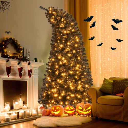 Costway 7 FT Artificial Halloween Tree with Bendable Top Section 1050 Branch Tips 340 Lights