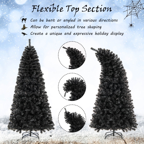 Costway 7 FT Artificial Halloween Tree with Bendable Top Section 1050 Branch Tips 340 Lights