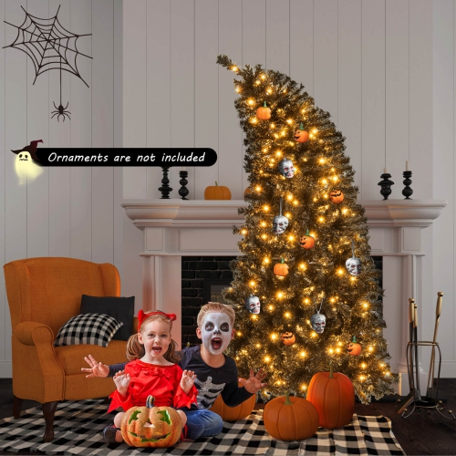 Costway 6 FT Artificial Halloween Tree with Bendable Top Section 726 Branch Tips 260 Lights