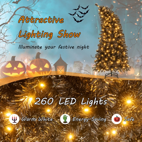 Costway 6 FT Artificial Halloween Tree with Bendable Top Section 726 Branch Tips 260 Lights
