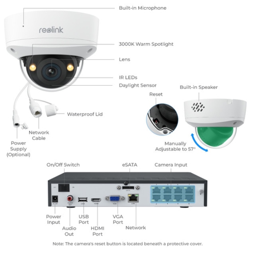 Reolink RLK8-1200V4 - Système de sécurité PoE IK10 UHD de 12&nbsp;Mpx avec projecteur de vision nocturne en couleur et grand angle de visionnement de