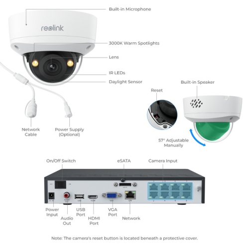 Reolink – système de surveillance RLK8-800V4 à 4K caméras PoE 8&nbsp;Mpx IK10 avec vision nocturne couleur et angle de visionnement de 125°,