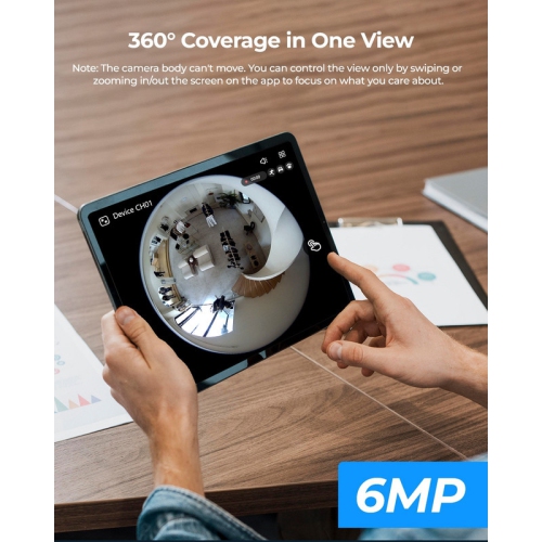 Caméra grand-angle panoramique 360° PoE 6&nbsp;Mpx de Reolink avec sirène intégrée et audio bidirectionnel, détection intelligente de personne, FE-P