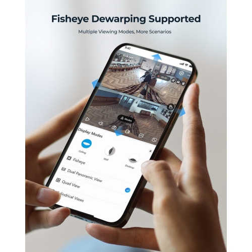 Caméra grand-angle panoramique 360° PoE 6&nbsp;Mpx de Reolink avec sirène intégrée et audio bidirectionnel, détection intelligente de personne, FE-P