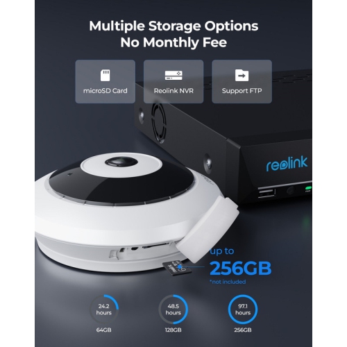 Caméra grand-angle panoramique 360° PoE 6&nbsp;Mpx de Reolink avec sirène intégrée et audio bidirectionnel, détection intelligente de personne, FE-P