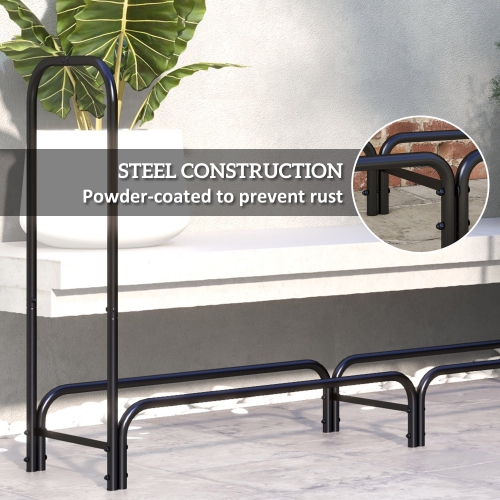 Outsunny 6ft Firewood Rack Outdoor with Cover, Adjustable Heavy Duty Steel Wood Storage Holder, Indoor Outdoor Log Rack for Fireplace, Black