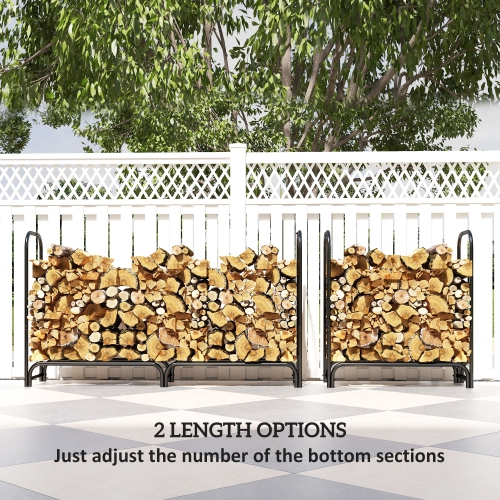 Outsunny 6ft Firewood Rack Outdoor with Cover, Adjustable Heavy Duty Steel Wood Storage Holder, Indoor Outdoor Log Rack for Fireplace, Black