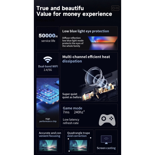 TUTT S24 Ultra Smart Home Theatre Cinematic Projector Auto Focus Keystone & APPs 4K | Android TV WiFi and Bluetooth, Netflix/YouTube Built-in Apps