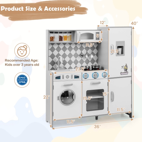 Costway Kids Kitchen Playset with Realistic Lights & Sounds Ice Maker Stoves Sink Oven