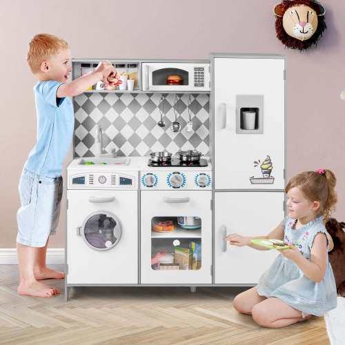 Costway Kids Kitchen Playset with Realistic Lights & Sounds Ice Maker Stoves Sink Oven