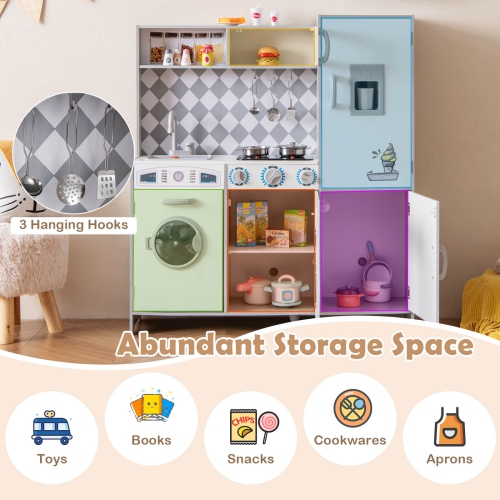 Costway Kids Kitchen Playset with Realistic Lights & Sounds Ice Maker Stoves Sink Oven