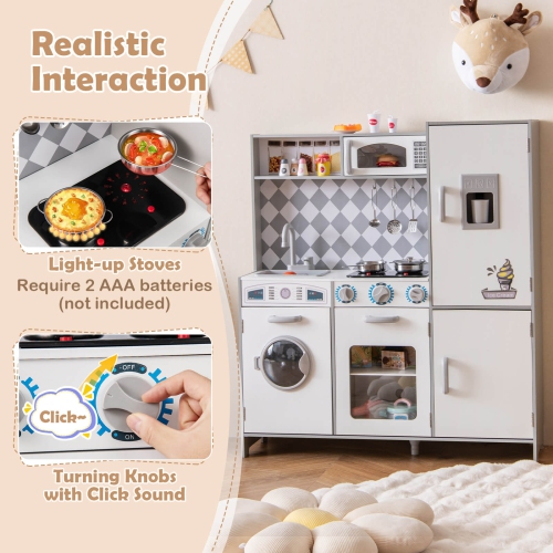 Costway Kids Kitchen Playset with Realistic Lights & Sounds Ice Maker Stoves Sink Oven