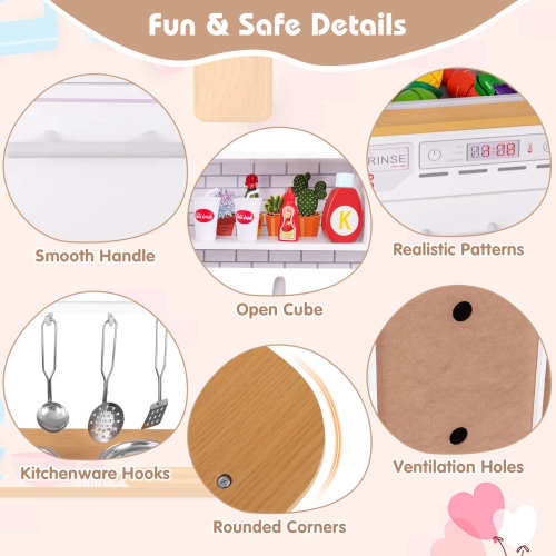 Costway Kids Kitchen Play Set with Stove Removable Sink Oven Microwave Dish Washer