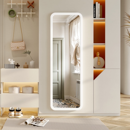 Miroir pleine longueur en bois massif Vlsrka, miroir pleine grandeur en bois, grand miroir au sol, miroir vertical ou mural - Blanc