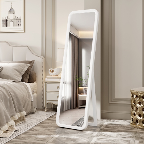 Miroir pleine longueur en bois massif Vlsrka, miroir pleine grandeur en bois, grand miroir au sol, miroir vertical ou mural - Blanc