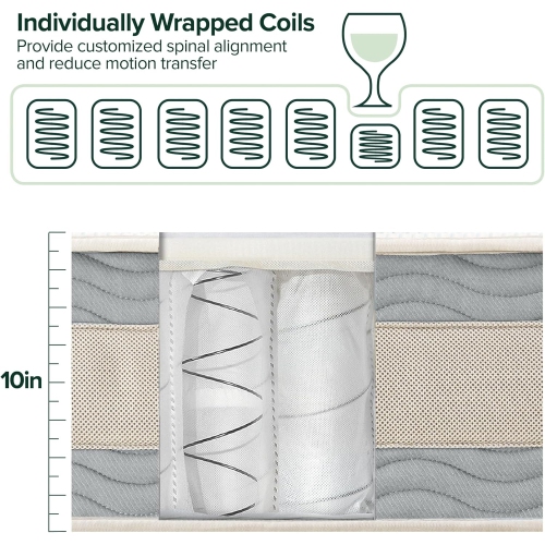 Zinus King Mattress - 10 Inch Green Tea Cooling Gel Memory Foam Hybrid Mattress, Pocket Coil Springs for Motion Isolation, CertiPUR-US Certified