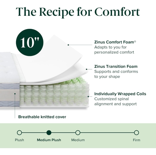 Zinus King Mattress - 10 Inch Green Tea Cooling Gel Memory Foam Hybrid Mattress, Pocket Coil Springs for Motion Isolation, CertiPUR-US Certified