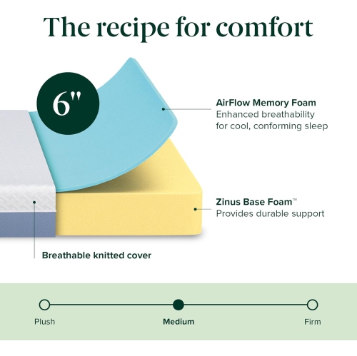 Zinus Queen Mattress, 6 Inch Cooling Essential Foam Mattress, Affordable Mattress, Mattress in a Box, CertiPUR-US Certified with Pressure Relief &