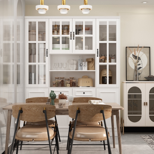 Famapy Large Buffet Pantry Cabinet with Glass Doors, Adjustable Shelves, and Ample Storage for Dining Room or Kitchen White