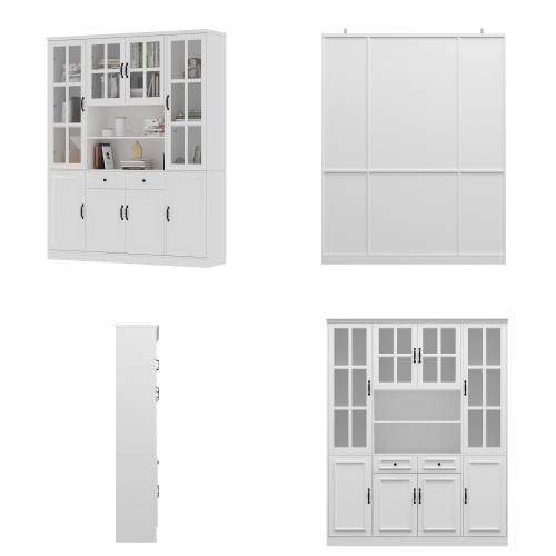 Famapy Large Buffet Pantry Cabinet with Glass Doors, Adjustable Shelves, and Ample Storage for Dining Room or Kitchen White