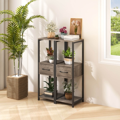 Costway 2 Pack 3 Tier Tall Metal Plant Stand Indoor Plant Table with Drawer Anti-tipping Devices