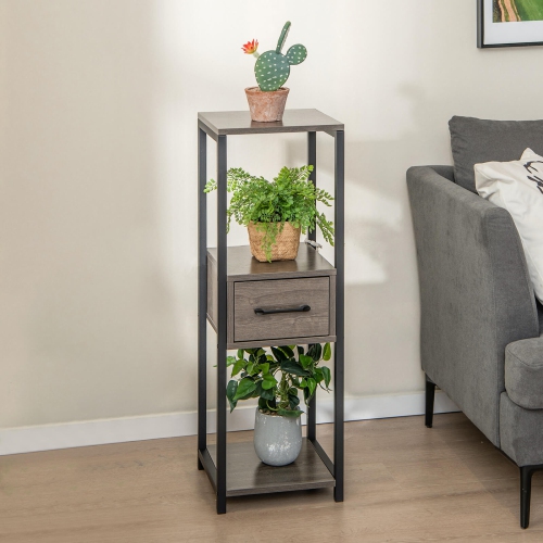 Costway 1 Pack 3 Tier Tall Metal Plant Stand Indoor Plant Table with Drawer Anti-tipping Devices