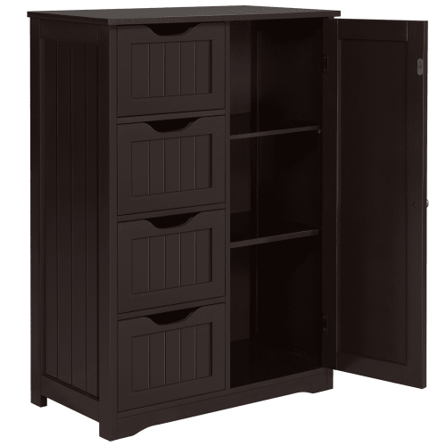 AOOLIVE Alden Design Wooden Bathroom Storage Cabinet with 4 Drawers & Cupboard - Espresso