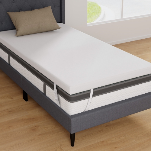 COSTWAY  3" Gel-Infused Memory Foam Mattress Topper With Removable & Washable Cover Twin